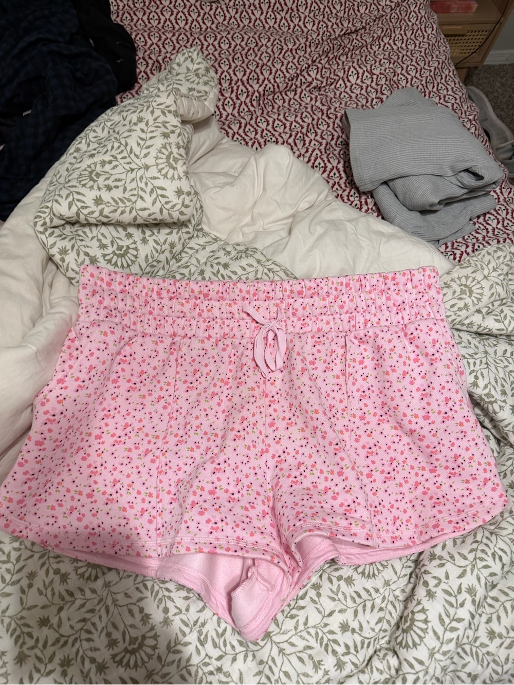 Pink Floral Drawstring Athletic Shorts for Women